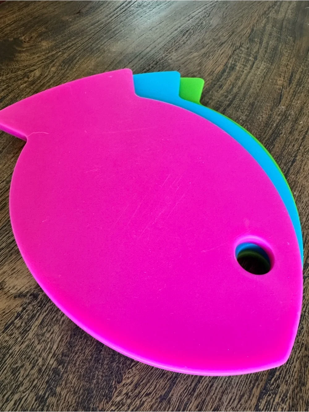 Crate & Barrel Fish Cutting Board Set - Pink Blue Green